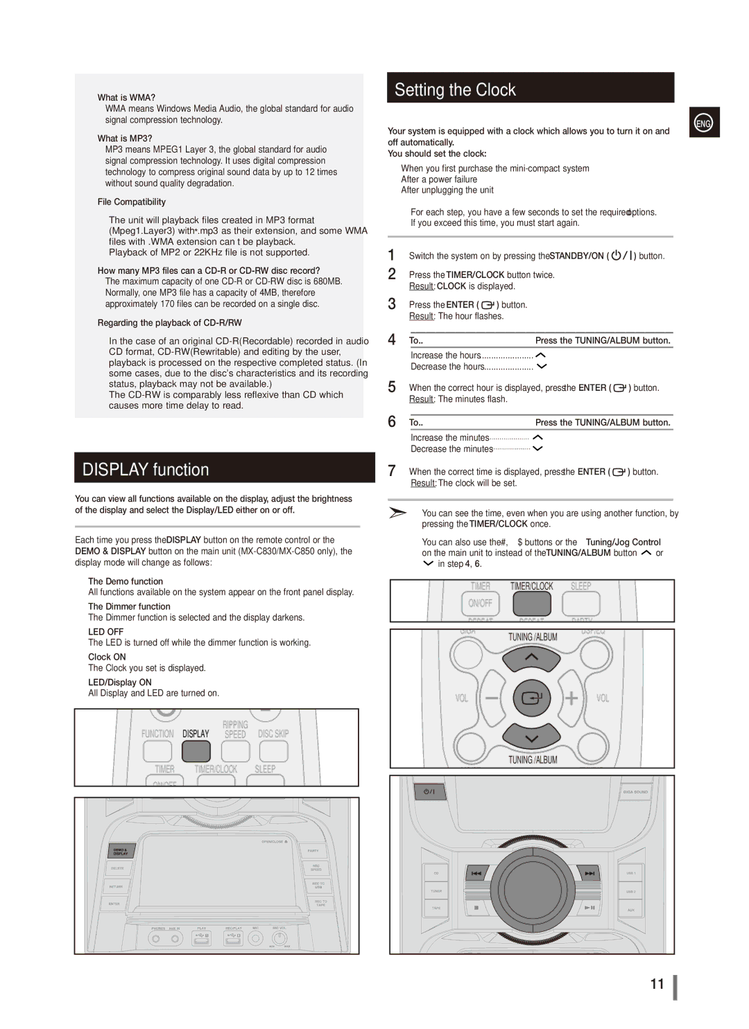 Samsung AH68-02265X, MX-C830, MX-C870, MX-C850 user manual Setting the Clock, Display function, Led Off 