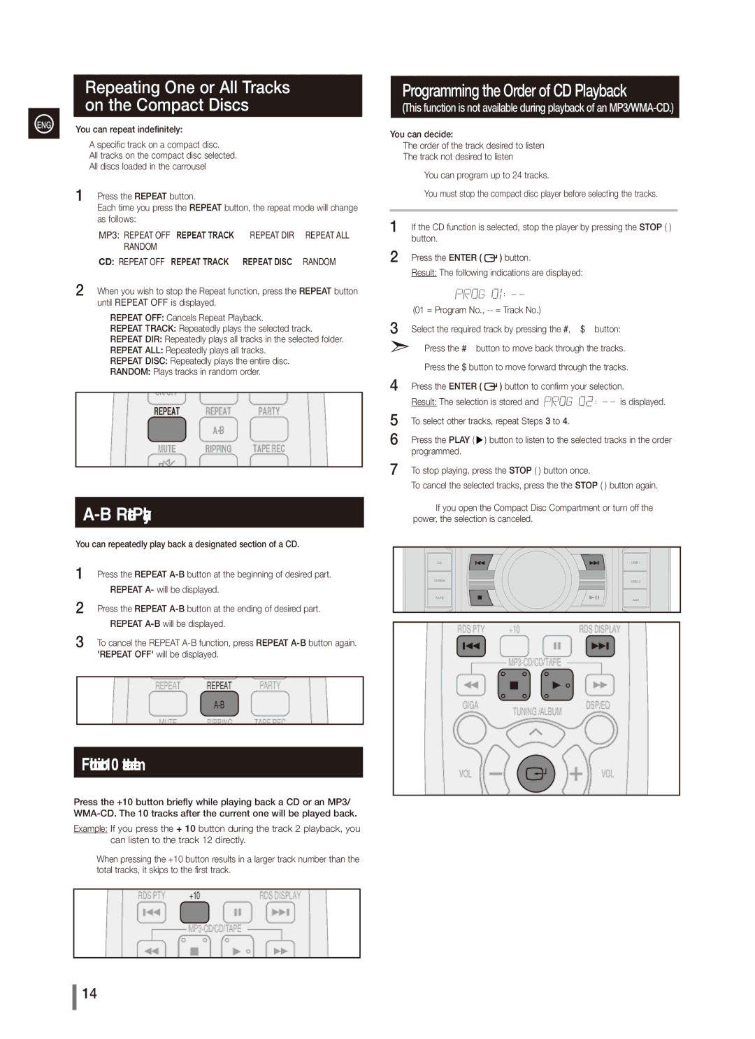 Samsung MX-C850 Repeating One or All Tracks on the Compact Discs, Repeat Playback, Programming the Order of CD Playback 