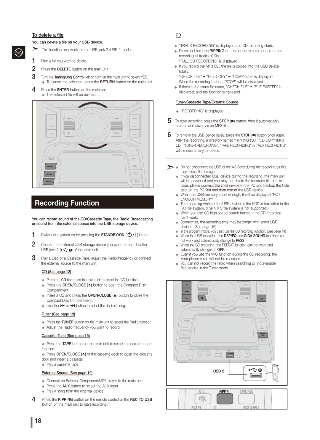 Samsung MX-C850, MX-C830, MX-C870, AH68-02265X user manual Recording Function, To delete a file, Enough Memory 