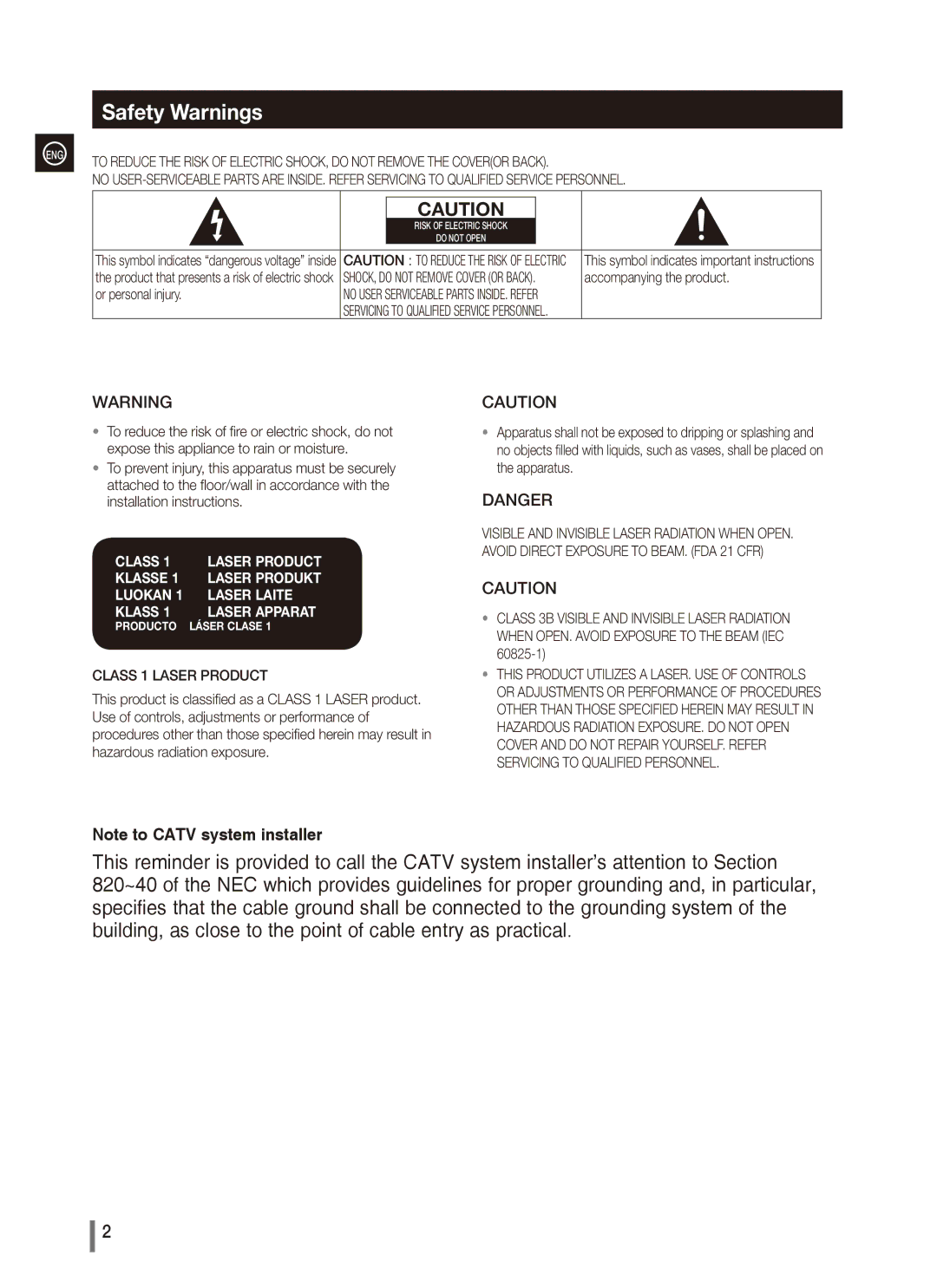 Samsung MX-C850, MX-C830, MX-C870, AH68-02265X user manual Safety Warnings, Accompanying the product, Or personal injury 