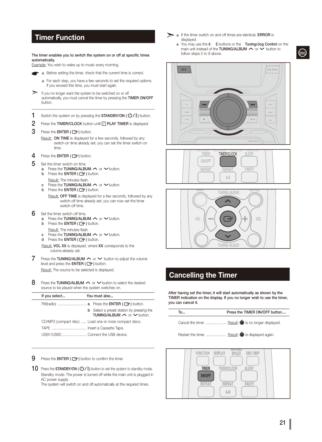 Samsung MX-C870, MX-C830, MX-C850, AH68-02265X user manual Timer Function, Cancelling the Timer 