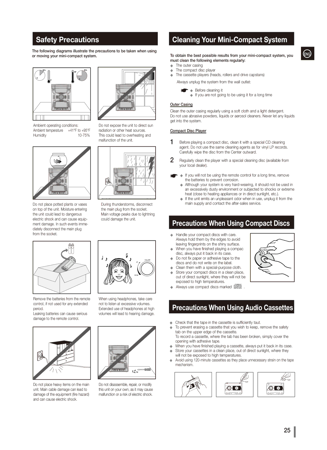 Samsung MX-C870, MX-C830, MX-C850, AH68-02265X user manual Safety Precautions Cleaning Your Mini-Compact System 