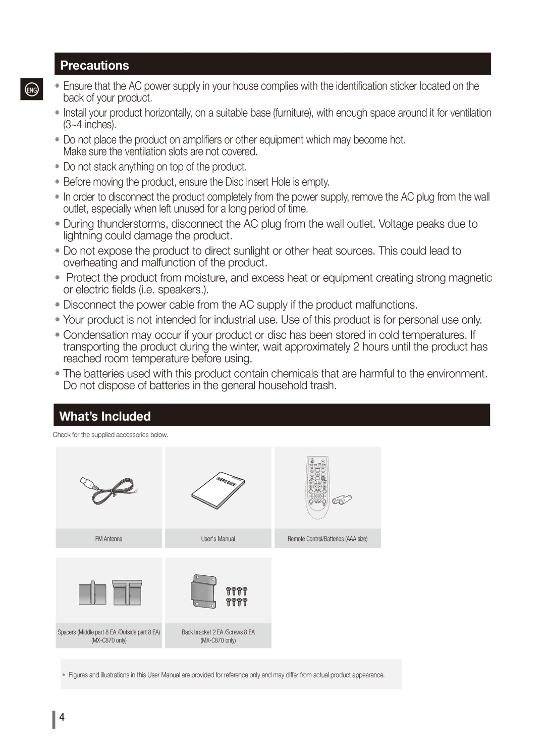 Samsung MX-C830, MX-C870, MX-C850, AH68-02265X Precautions, What’s Included, Check for the supplied accessories below 