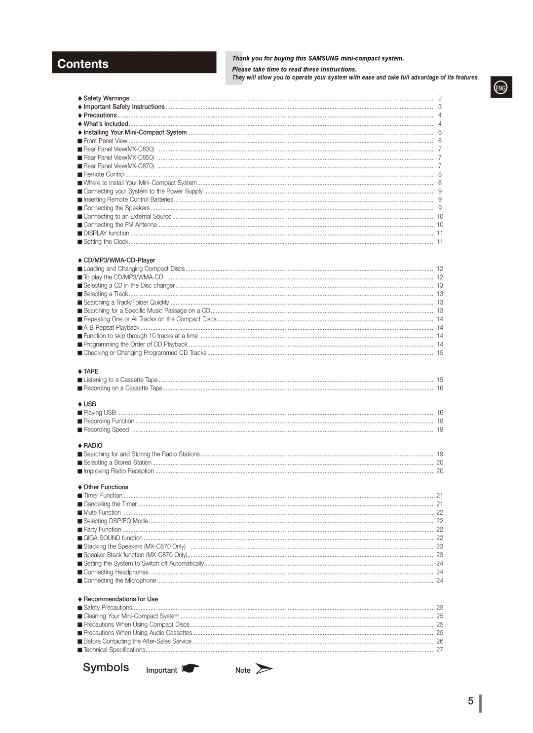 Samsung MX-C870, MX-C830, MX-C850, AH68-02265X user manual Contents 