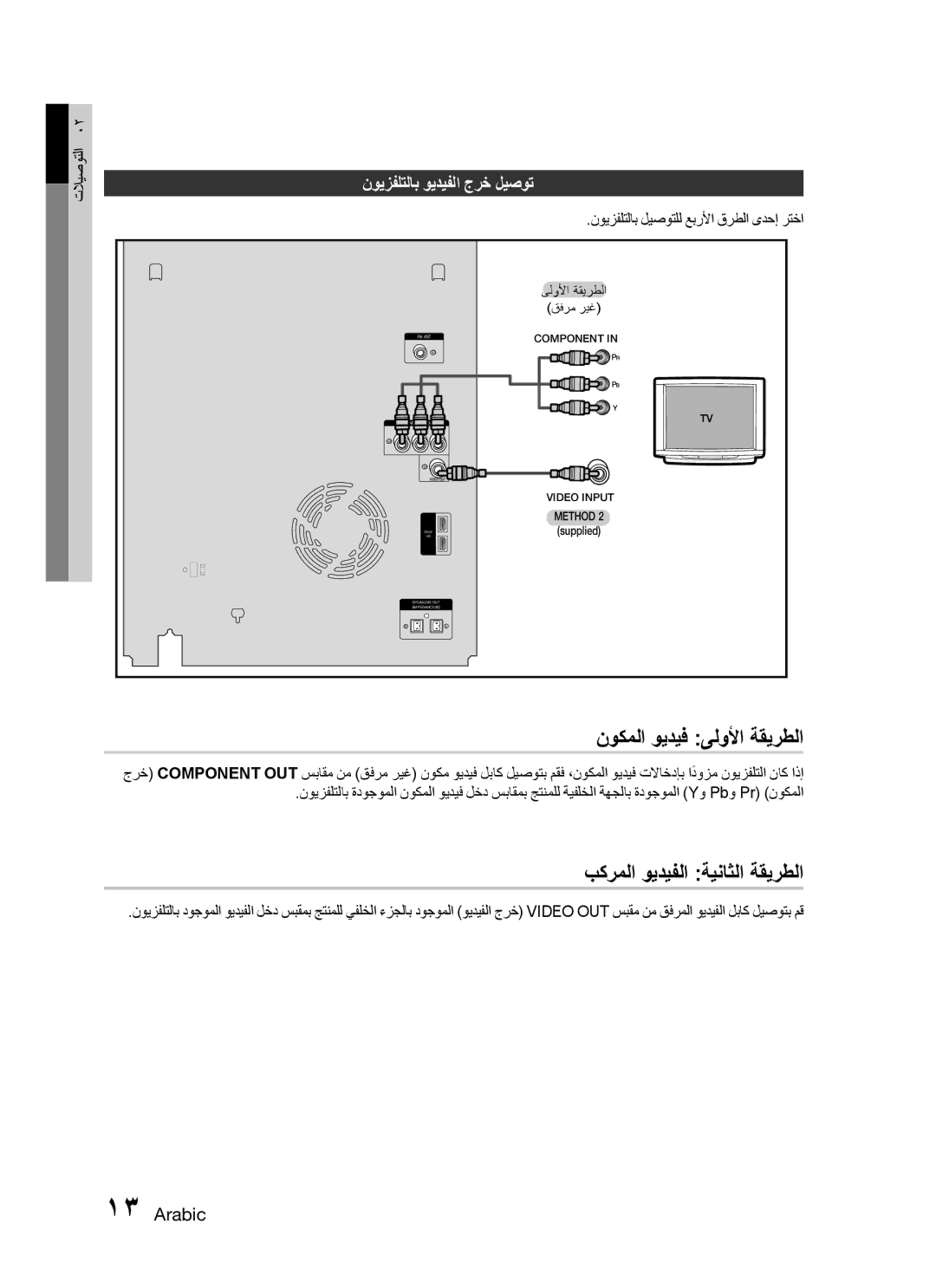 Samsung MX-C830D/MEA نوكملا ويديف ىلولأا ةقيرطلا, بكرملا ويديفلا ةيناثلا ةقيرطلا, نويزفلتلاب ويديفلا جرخ ليصوت, تلايصوتلا 