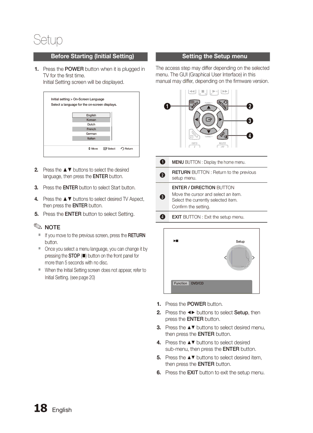 Samsung MX-C830D/UMG manual Before Starting Initial Setting, Setting the Setup menu, Exit Button Exit the setup menu 