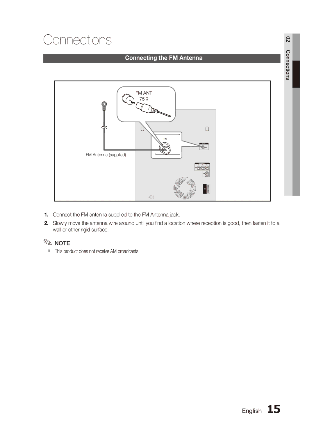 Samsung MX-C830D/XER manual Connecting the FM Antenna 