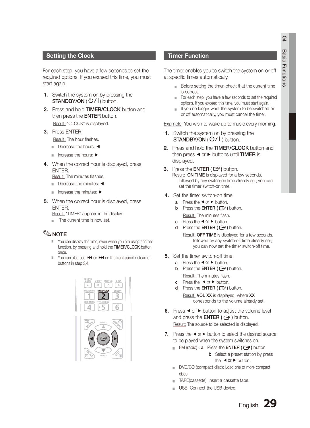 Samsung MX-C830D/XER manual Setting the Clock, Timer Function, Press Enter, When the correct hour is displayed, press 