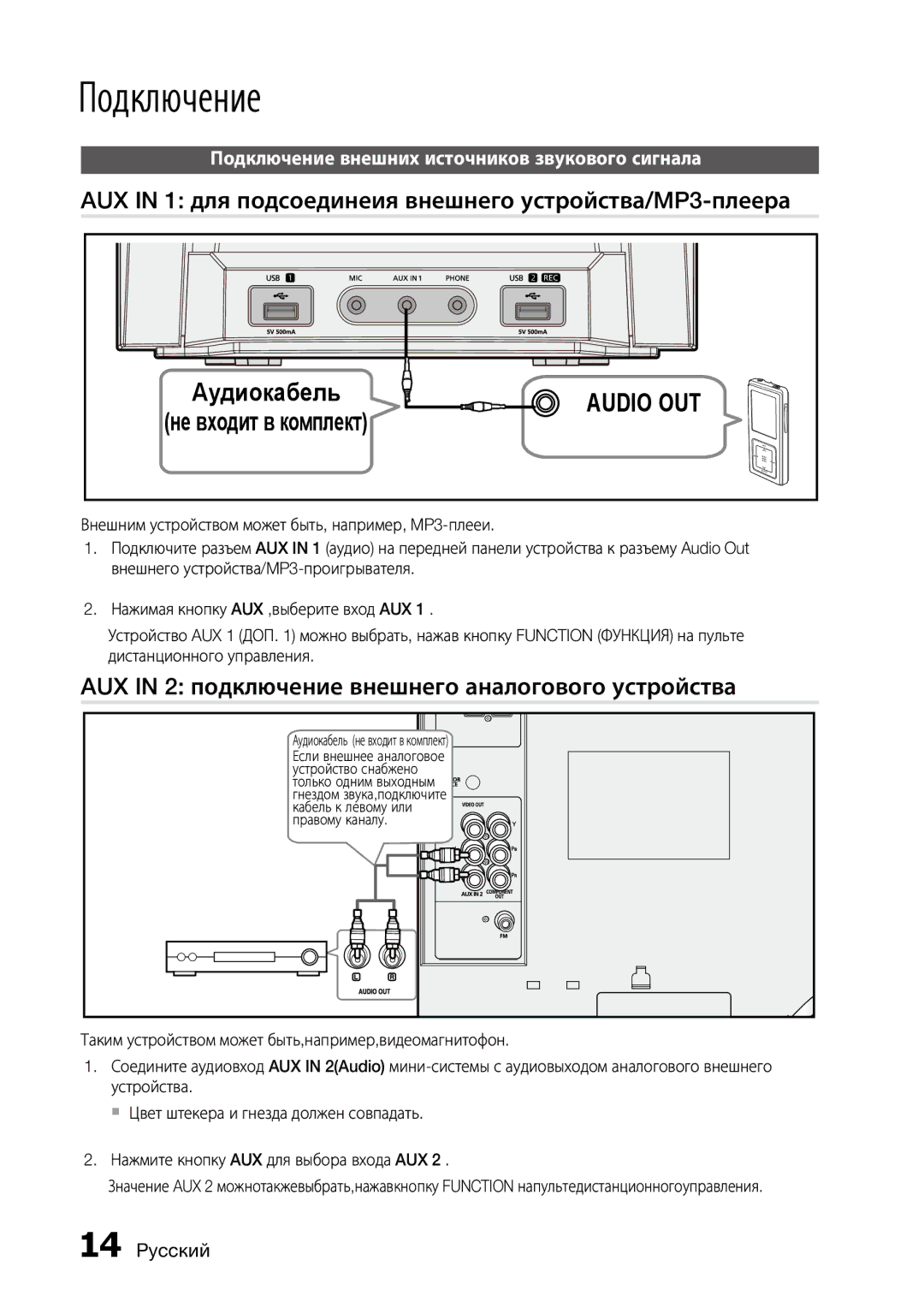 Samsung MX-D750D/RU, MX-D730D/RU manual AUX in 1 для подсоединеия внешнего устройства/MP3-плеера 