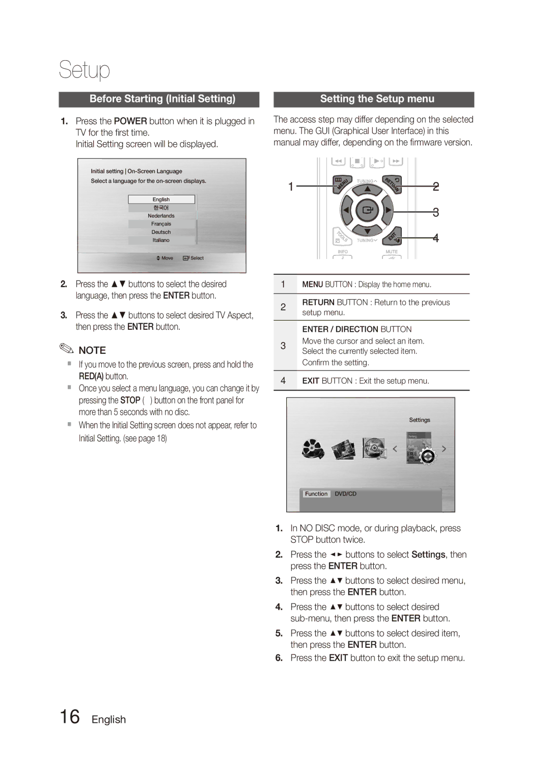 Samsung MX-D750D/SJ manual Before Starting Initial Setting, Setting the Setup menu, Exit Button Exit the setup menu 