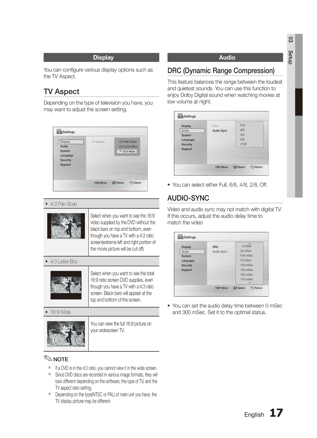 Samsung MX-D750D/UM, MX-D750D/SJ manual TV Aspect, Display, Audio 