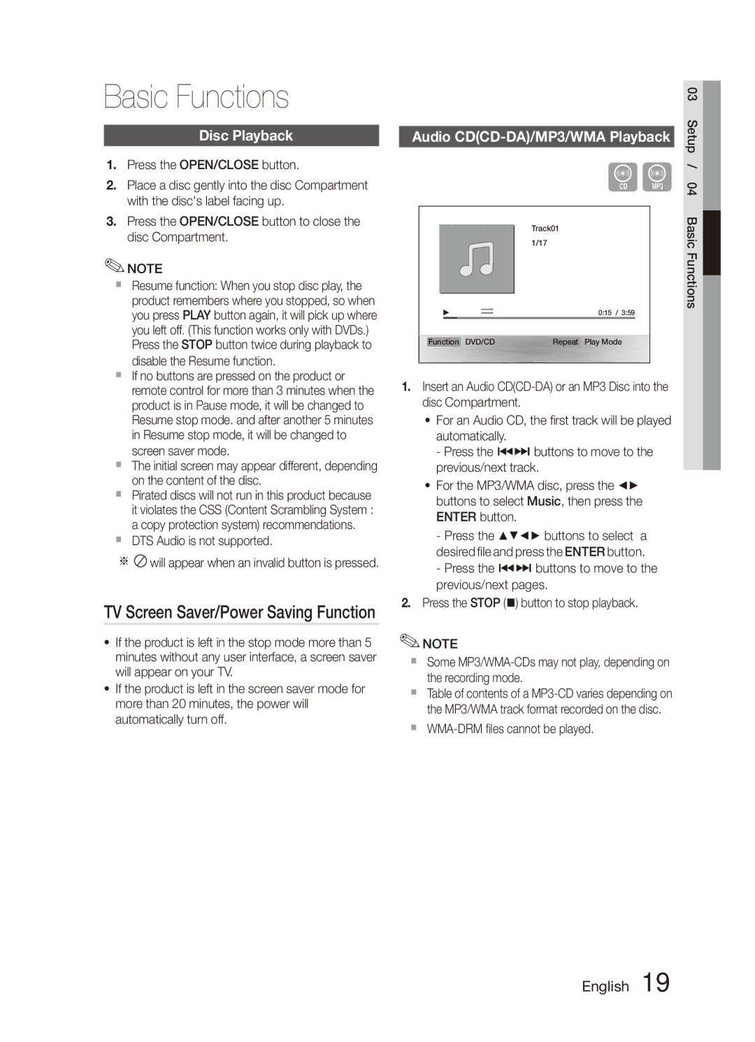 Samsung MX-D750D/UM, MX-D750D/SJ manual Basic Functions, Disc Playback 