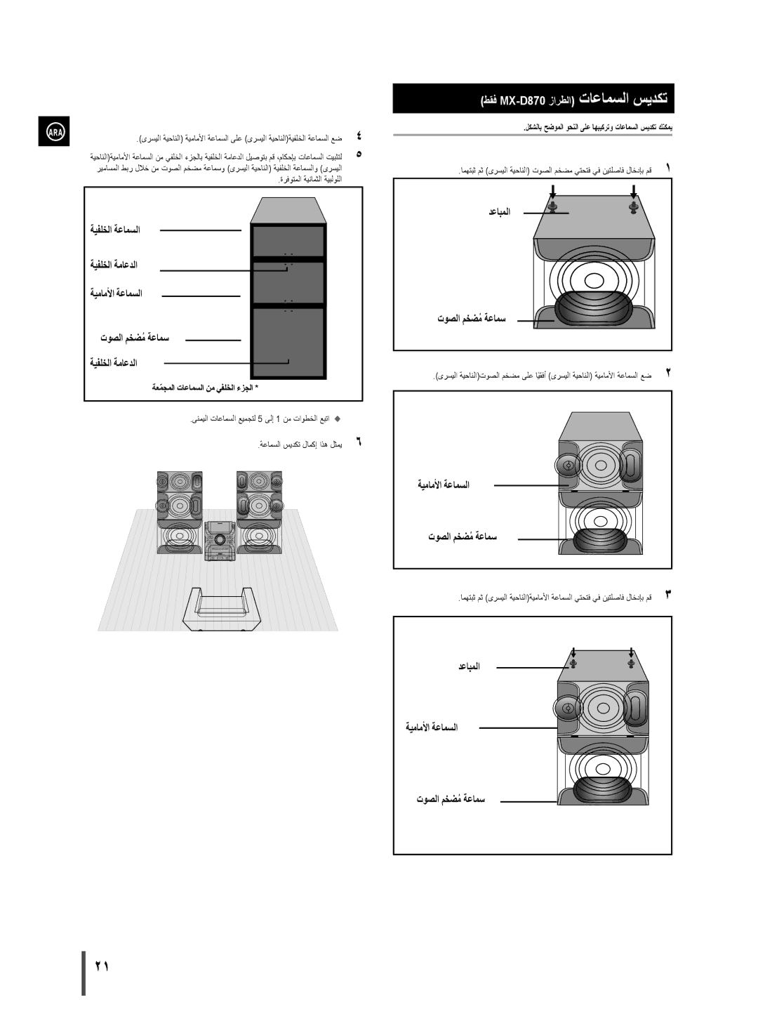 Samsung MX-D870/UM, MX-D870/ZN دعابملا ةيفلخلا ةعامسلا ةيفلخلا ةماعدلا ةيماملأا ةعامسلا, توصلا مخضمُ ةعامس ةيفلخلا ةماعدلا 