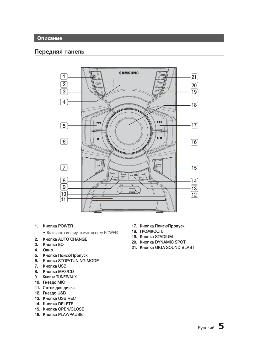 Samsung MX-E630/RU manual Описание, Громкость 