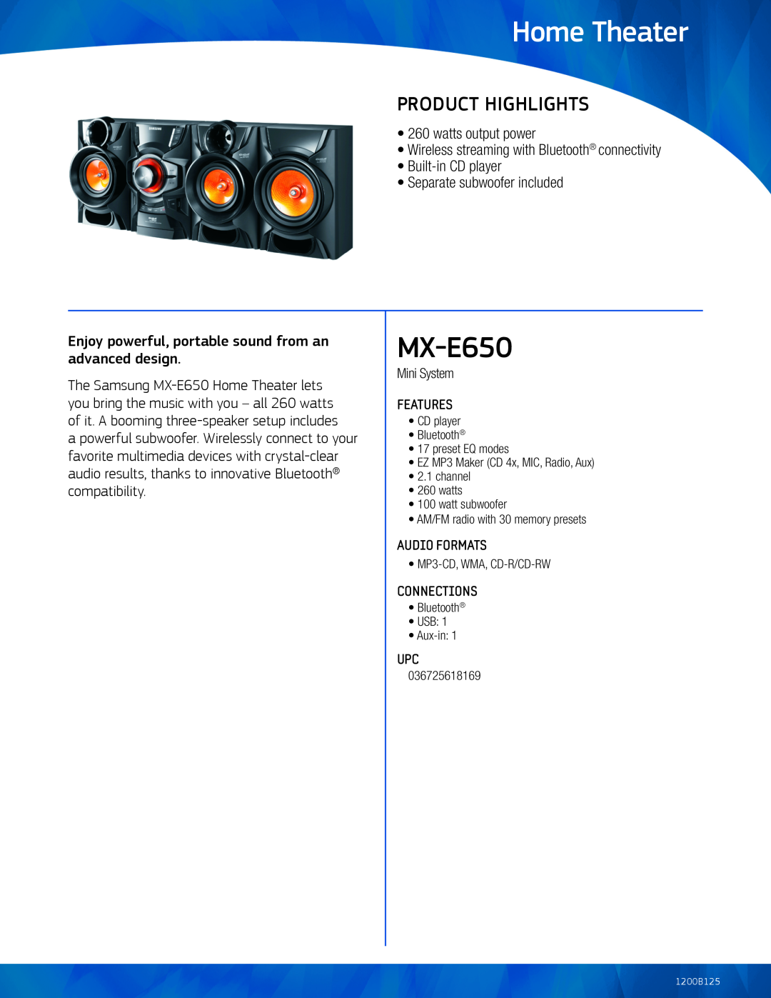 Samsung MX-E650 manual Home Theater, Product Highlights 