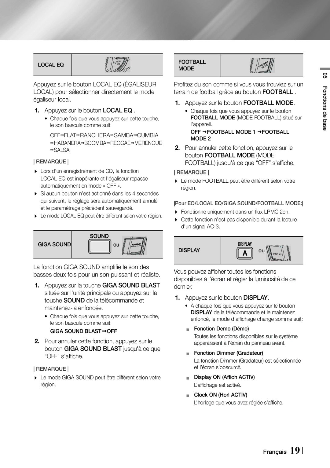 Samsung MX-F730DB/ZF manual Appuyez sur le bouton Football Mode, Le mode Football peut être différent selon votre région 