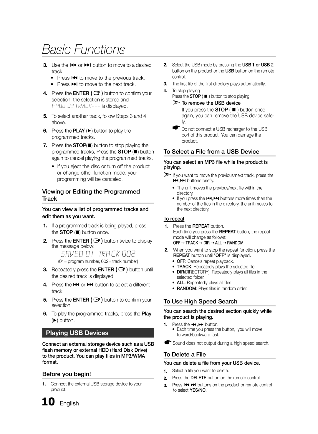 Samsung MX-FS8000/UM manual Playing USB Devices 