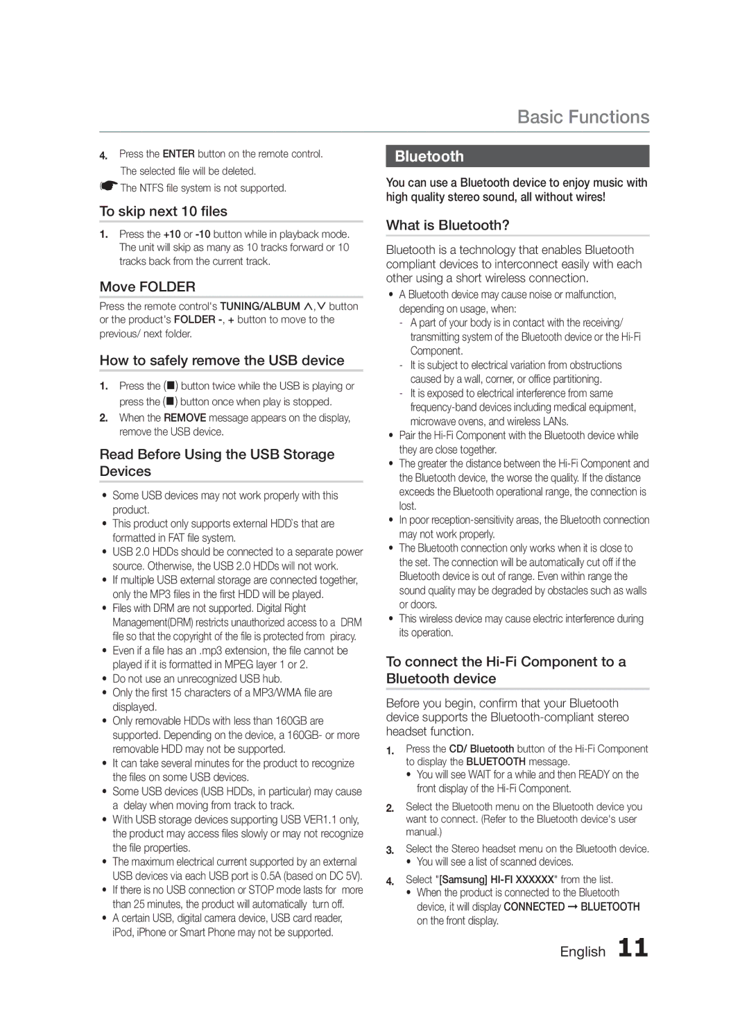 Samsung MX-FS8000/UM manual Bluetooth 