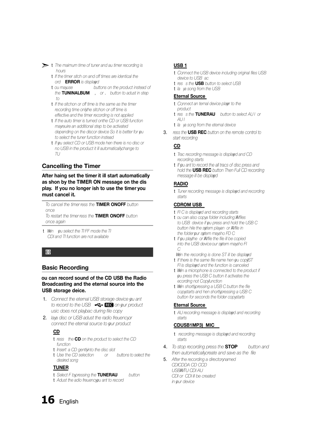 Samsung MX-FS9000/UM manual Recording Function, Cancelling the Timer, Basic Recording, USB storage device, External Source 