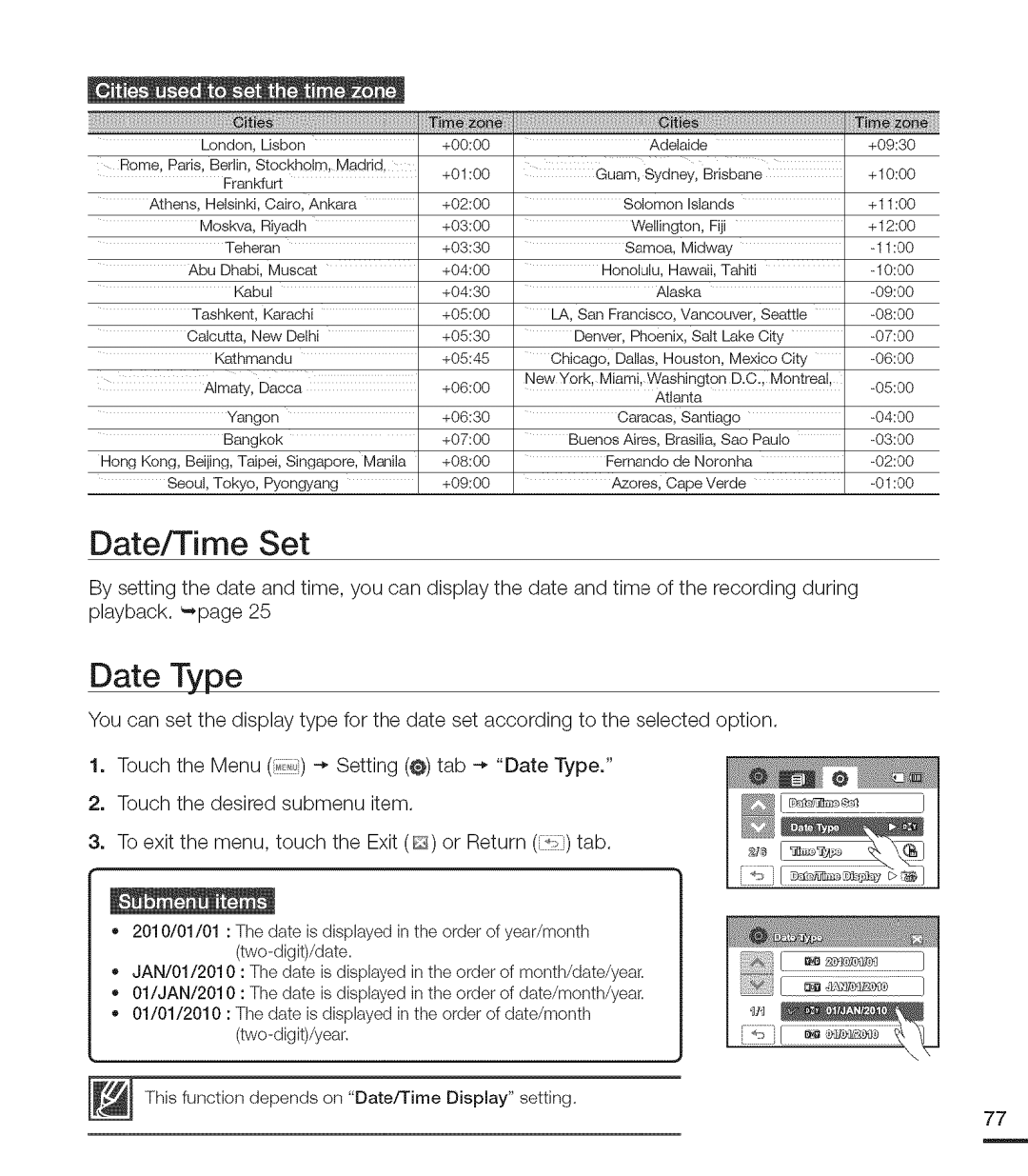 Samsung MX-H205RP, MX-H220RP, MX-H200RP, MX-H204RP, MX-H203RP user manual Date/Time Set, Date Type 