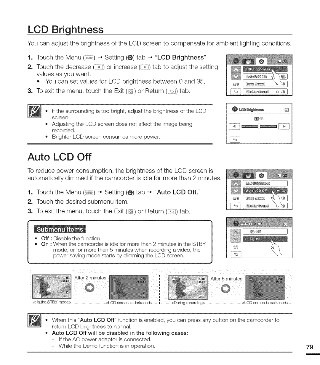 Samsung MX-H204RP, MX-H220RP, MX-H205RP, MX-H200RP, MX-H203RP user manual LCD Brightness, Auto LCD Off 