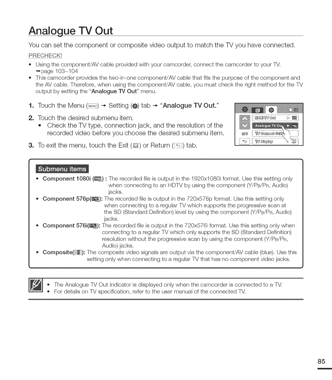 Samsung MX-H203RP, MX-H220RP, MX-H205RP, MX-H200RP, MX-H204RP user manual Analogue TV Out 