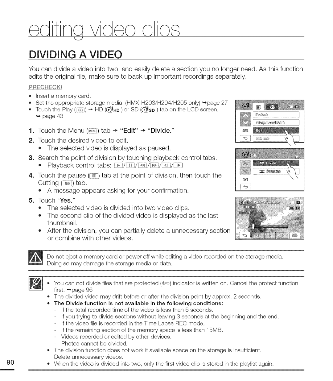 Samsung MX-H203RP, MX-H220RP, MX-H205RP, MX-H200RP, MX-H204RP user manual Dividing a Video 