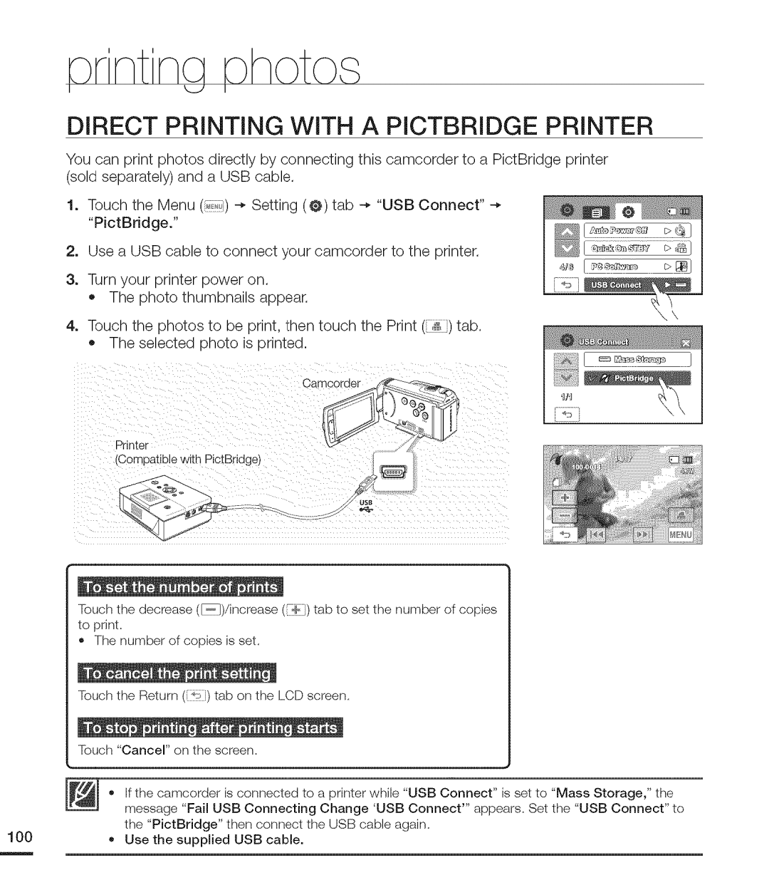 Samsung MX-H203RP, MX-H220RP, MX-H205RP, MX-H200RP, MX-H204RP Pr nt ng photo, Direct Printing with a Pictbridge Printer 