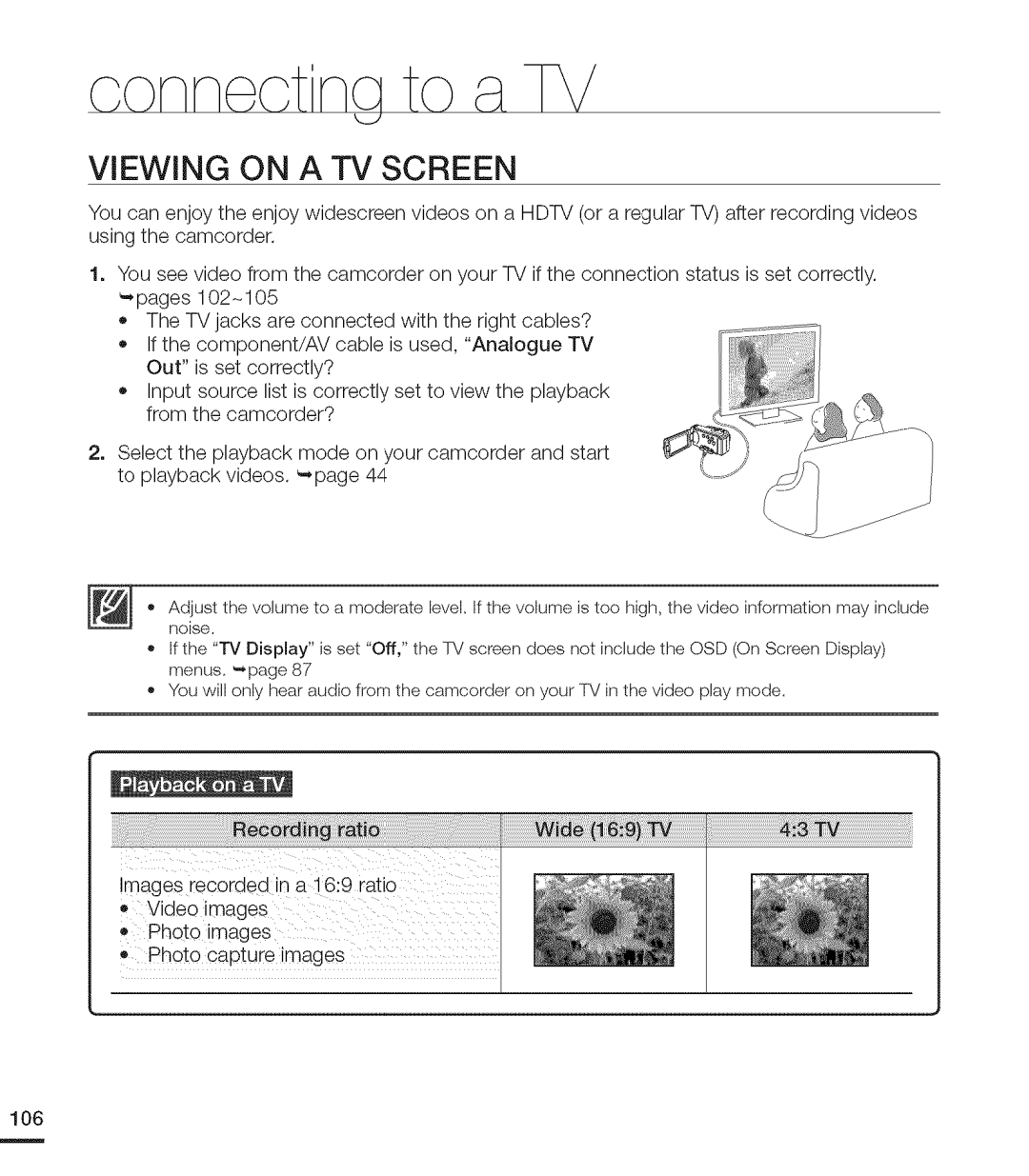 Samsung MX-H220RP, MX-H205RP, MX-H200RP, MX-H204RP, MX-H203RP user manual Viewing on a TV Screen 