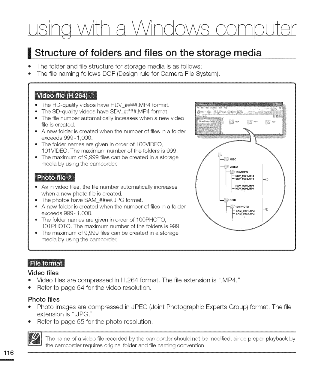 Samsung MX-H220RP, MX-H205RP, MX-H200RP, MX-H204RP, MX-H203RP user manual Structure of folders and flies on the storage media 