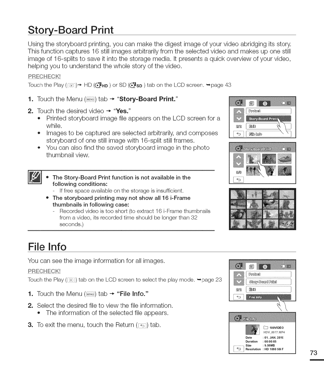 Samsung MX-H200RP, MX-H220RP, MX-H205RP Story-Board Print, File info, You can see the image information for all images 