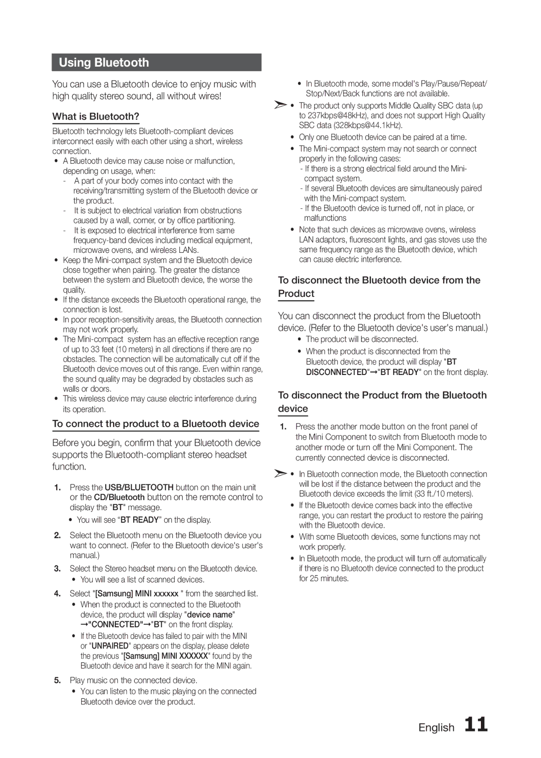 Samsung MX-H730/XE, MX-H630/EN manual Using Bluetooth, What is Bluetooth?, To disconnect the Bluetooth device from Product 