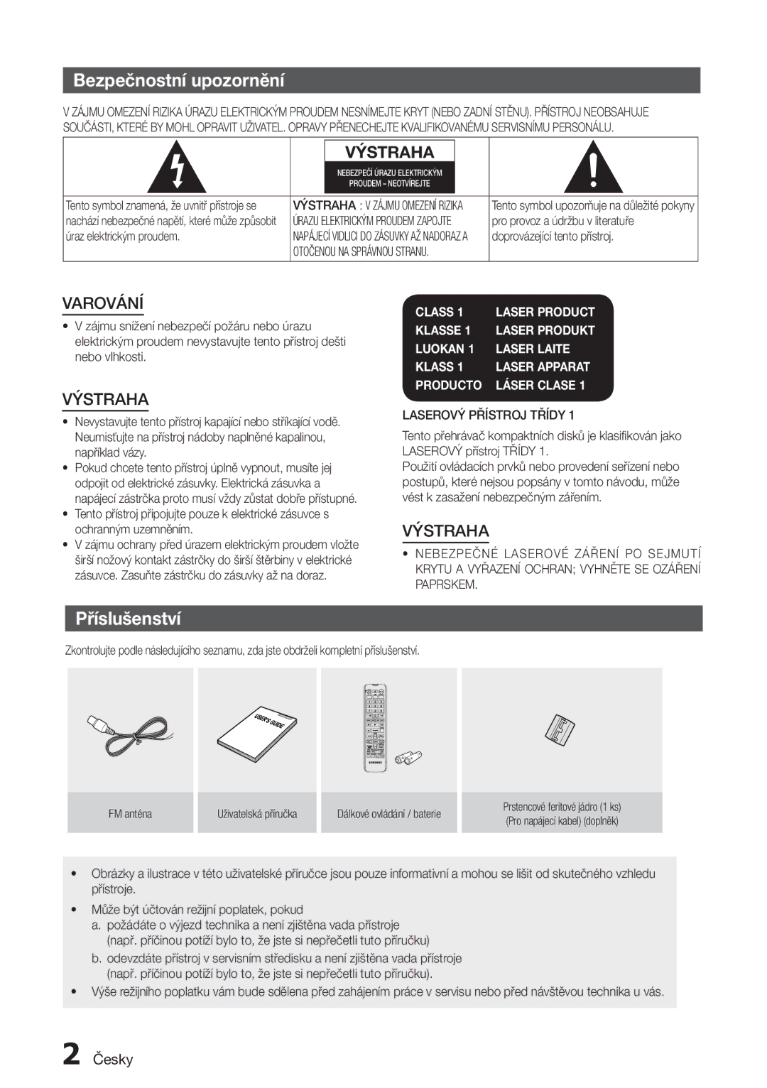 Samsung MX-H730/XN, MX-H630/EN, MX-H730/EN, MX-H630/XN manual Bezpečnostní upozornění, Příslušenství, Česky 