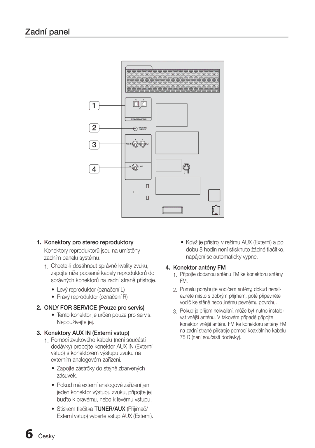 Samsung MX-H730/XN, MX-H630/EN, MX-H730/EN Zadní panel, Zapojte zástrčky do stejně zbarvených zásuvek, Konektor antény FM 