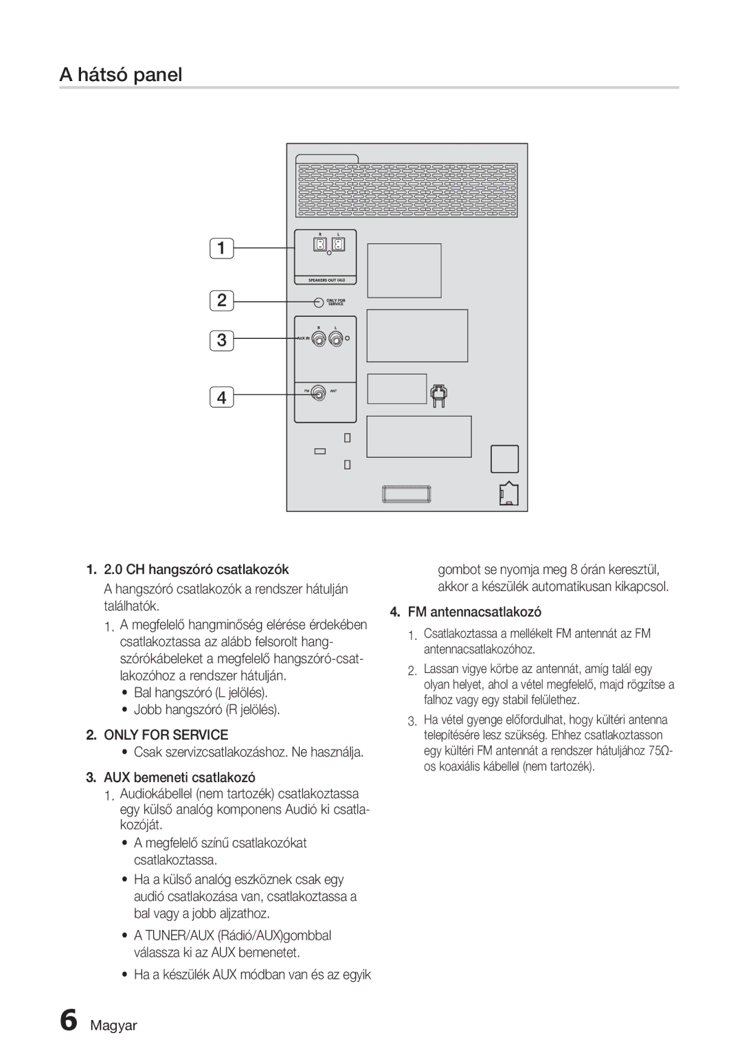 Samsung MX-H730/XN, MX-H630/EN, MX-H730/EN, MX-H630/XN manual Hátsó panel 