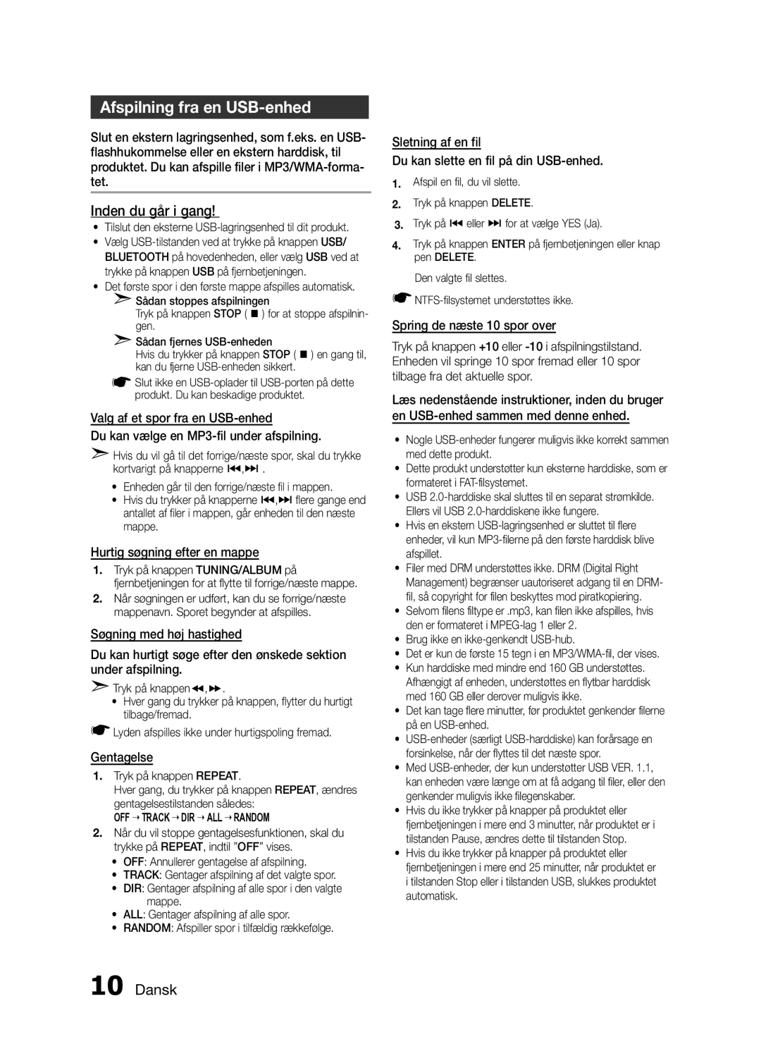 Samsung MX-H730/XE manual Afspilning fra en USB-enhed, Hurtig søgning efter en mappe 