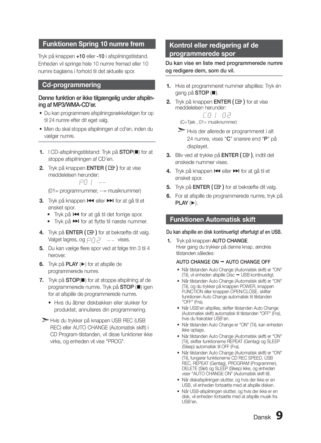 Samsung MX-H730/XE Funktionen Spring 10 numre frem, Cd-programmering, Kontrol eller redigering af de Programmerede spor 