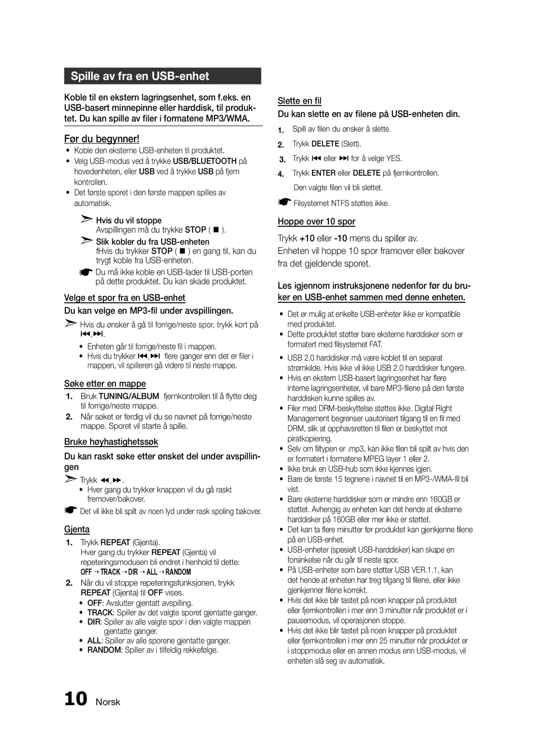 Samsung MX-H730/XE manual Spille av fra en USB-enhet, Søke etter en mappe, Gjenta 