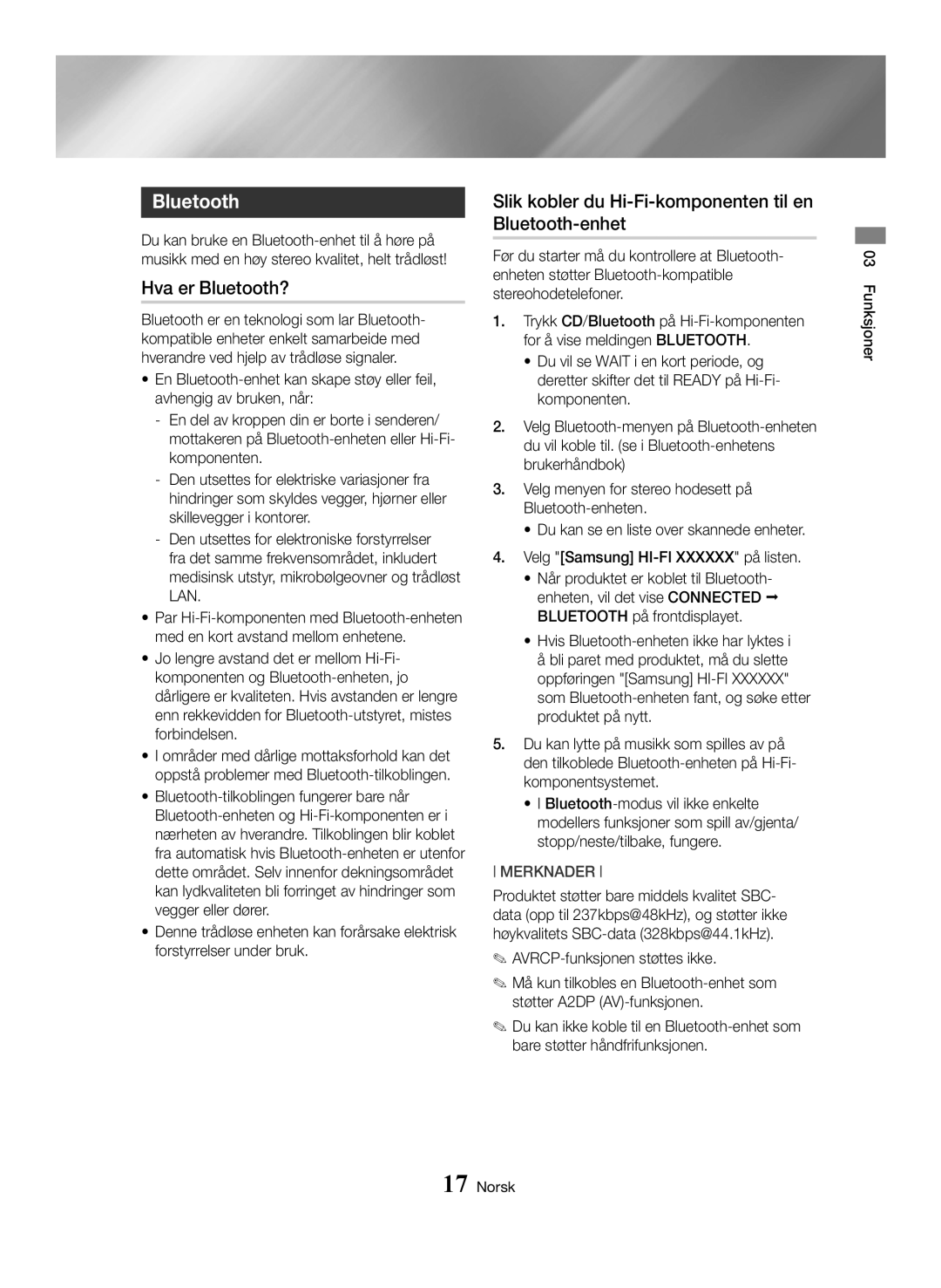 Samsung MX-HS8000/ZF, MX-HS8000/EN manual Hva er Bluetooth?, Slik kobler du Hi-Fi-komponenten til en Bluetooth-enhet 