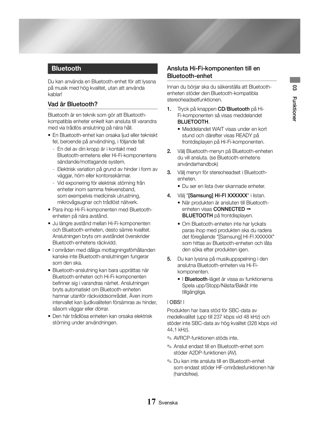 Samsung MX-HS8000/ZF, MX-HS8000/EN manual Vad är Bluetooth?, Ansluta Hi-Fi-komponenten till en Bluetooth-enhet 