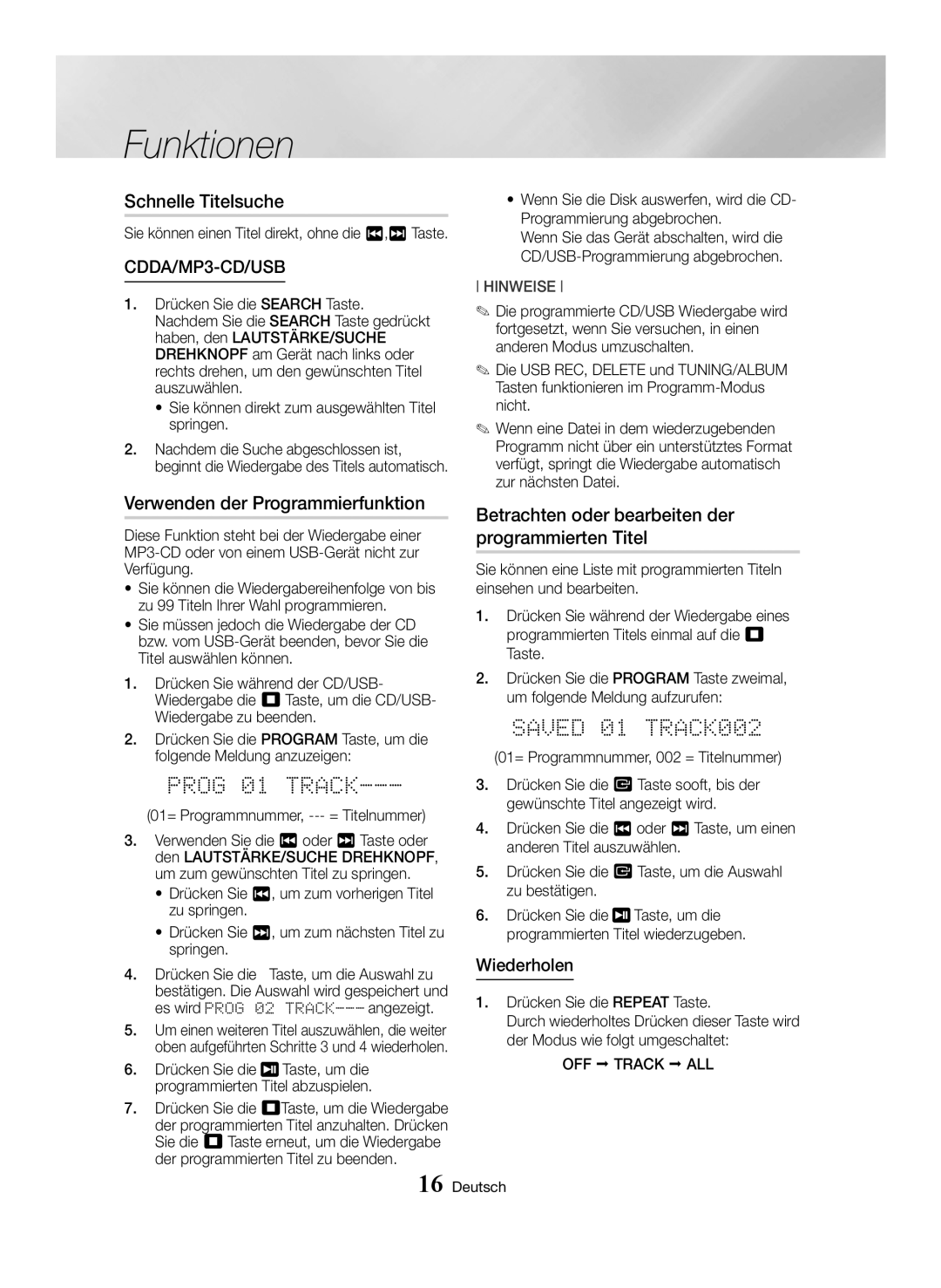 Samsung MX-HS8000/EN, MX-HS8000/ZF manual Schnelle Titelsuche, Verwenden der Programmierfunktion 