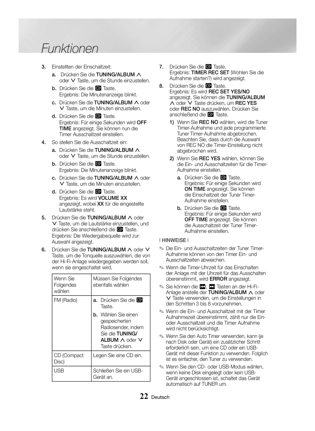 Samsung MX-HS8000/EN, MX-HS8000/ZF manual Einstellten der Einschaltzeit, Schließen Sie ein USB, Gerät an 