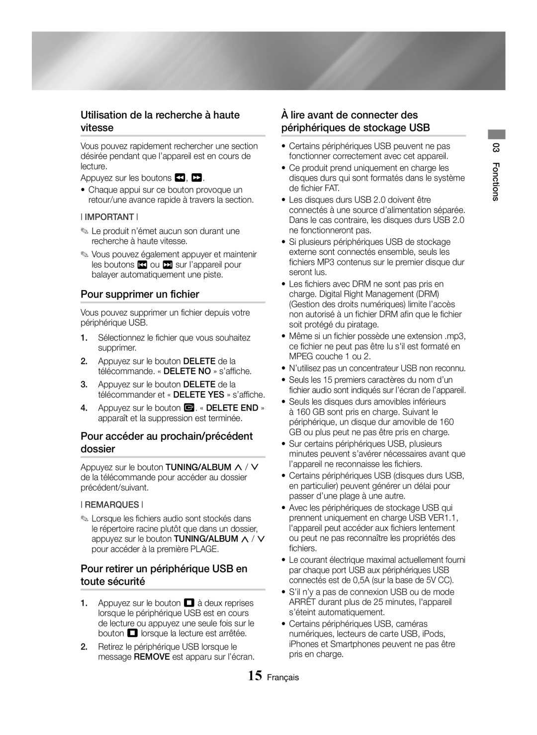 Samsung MX-HS8000/ZF, MX-HS8000/EN manual Utilisation de la recherche à haute vitesse, Pour supprimer un fichier 