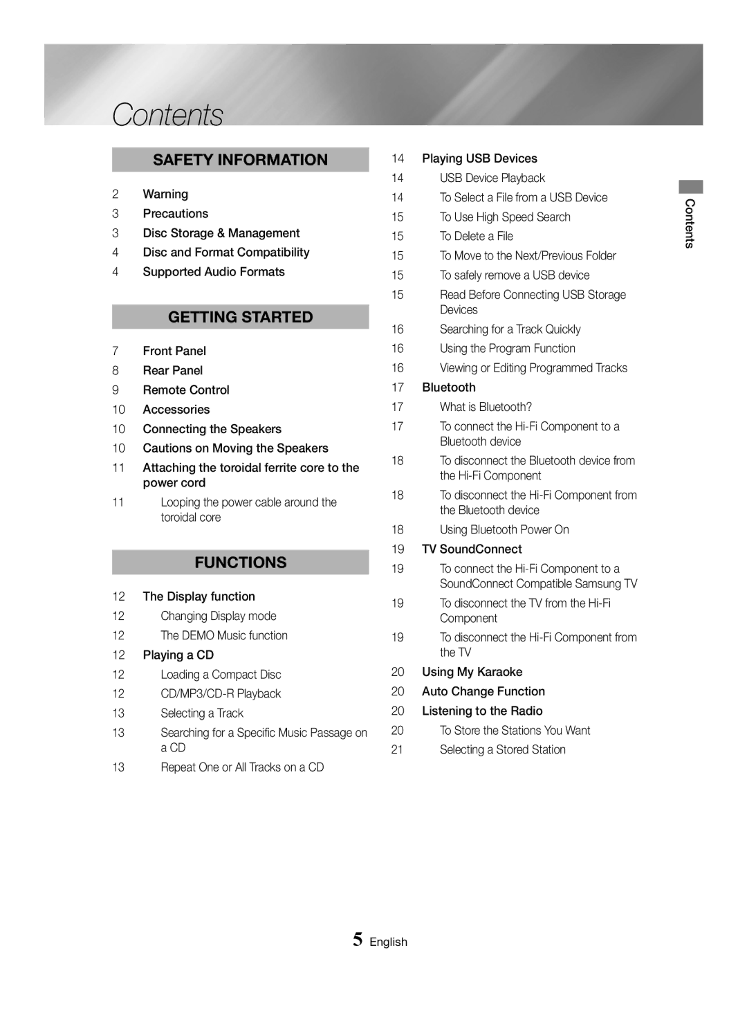 Samsung MX-HS8000/ZF, MX-HS8000/EN manual Contents 