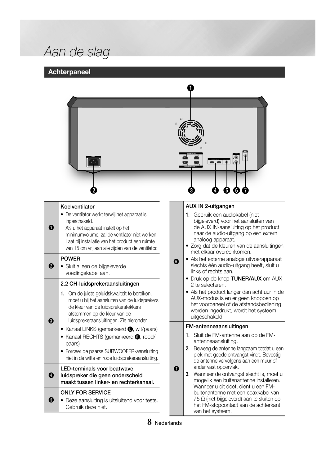 Samsung MX-HS8000/EN manual Koelventilator AUX in 2-uitgangen, Gebruik een audiokabel niet, Analoog apparaat, Uitgeschakeld 