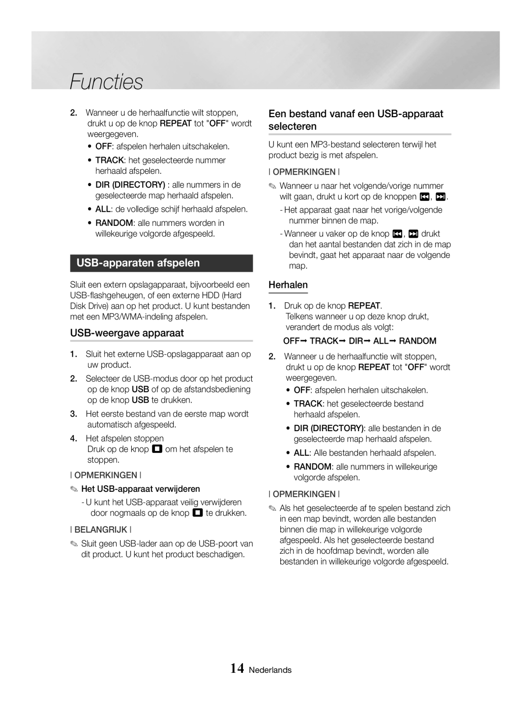 Samsung MX-HS8000/EN manual USB-apparaten afspelen, USB-weergave apparaat, Een bestand vanaf een USB-apparaat selecteren 