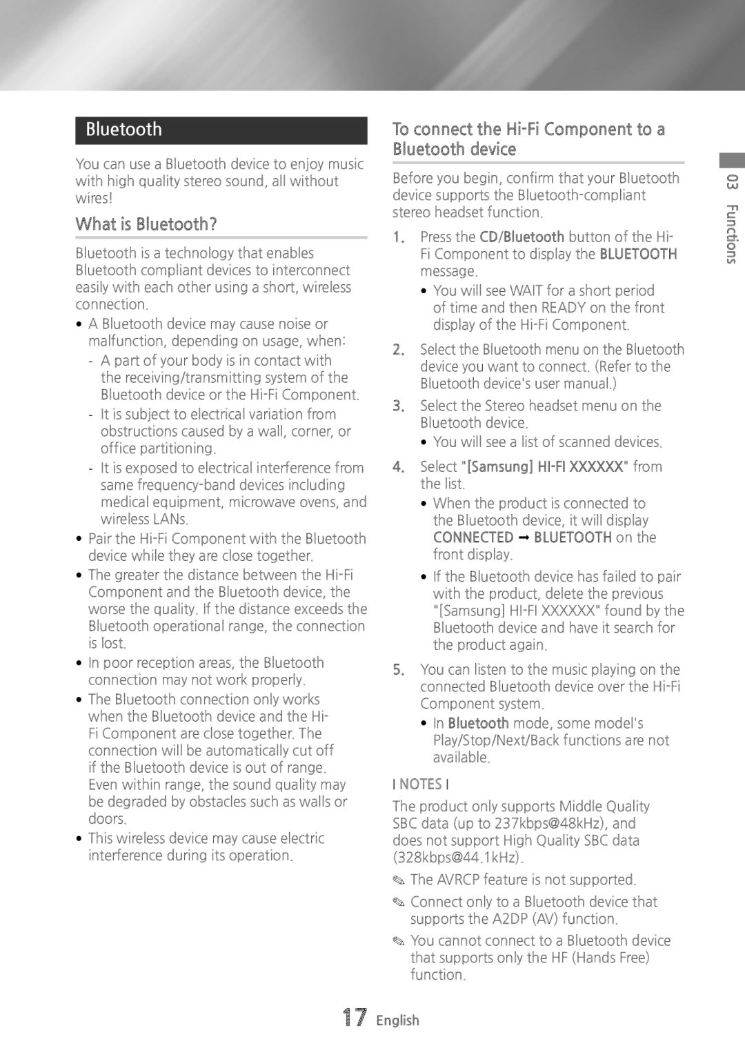 Samsung MX-HS8000/ZF manual To connect the Hi-Fi Component to a Bluetooth device, Select Samsung HI-FI Xxxxxx from the list 