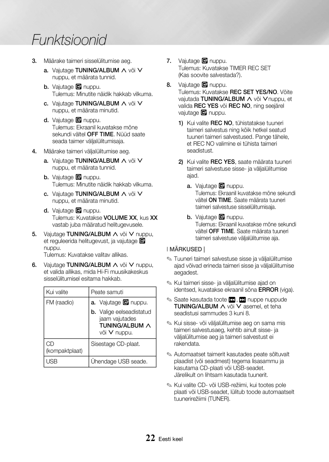 Samsung MX-HS8000/EN manual Või . nuppu, Sisestage CD-plaat, Kompaktplaat, Usb, Ühendage USB seade 