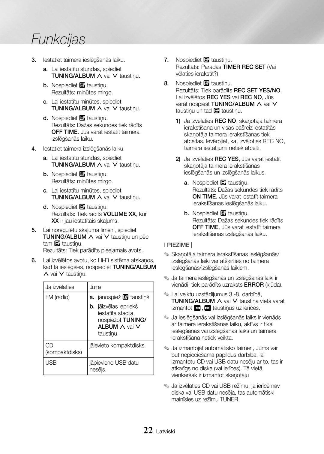 Samsung MX-HS8000/EN manual Funkcijas, Piezīme, Latviski 