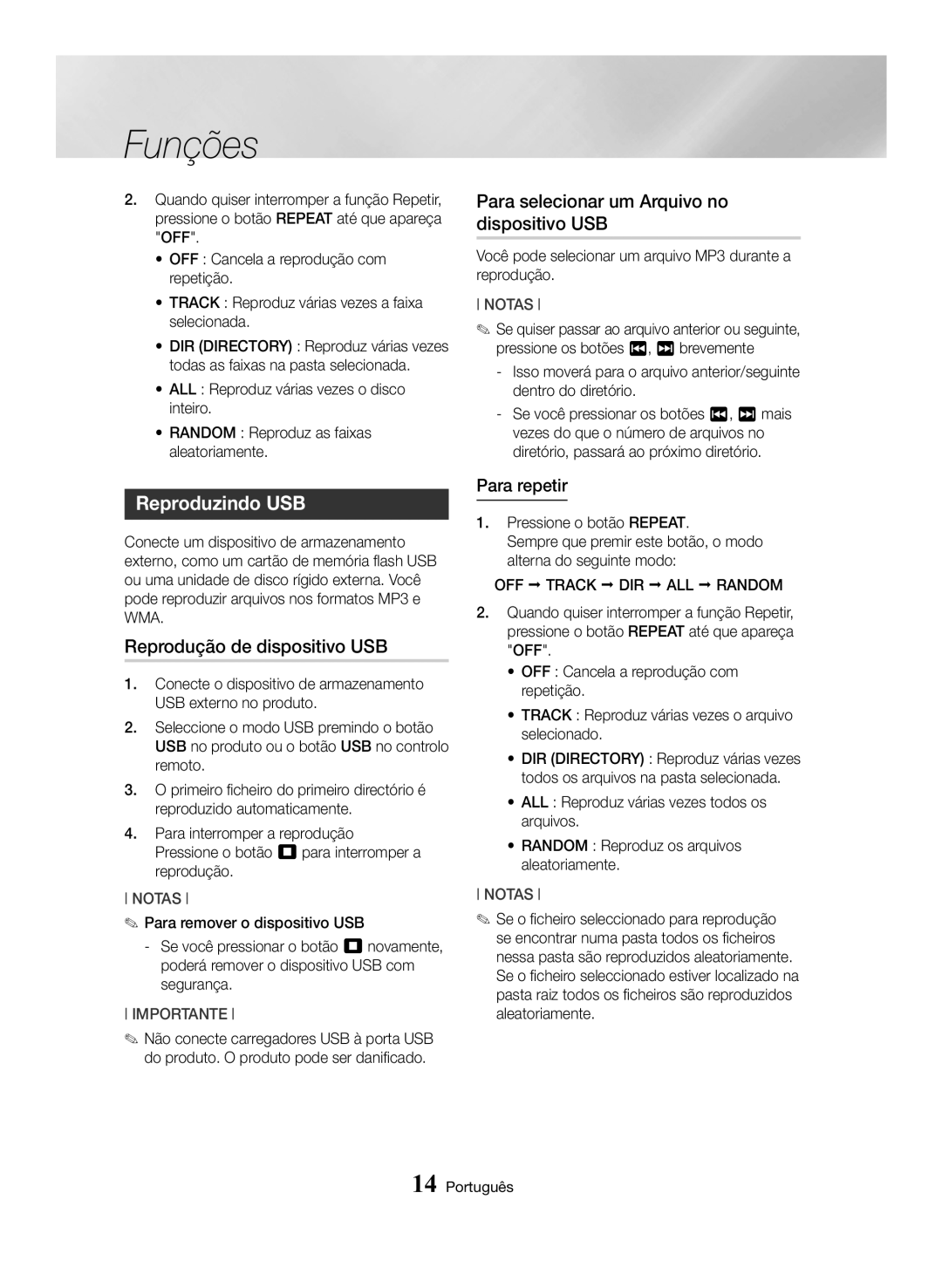 Samsung MX-HS8000/ZF manual Reproduzindo USB, Reprodução de dispositivo USB, Para selecionar um Arquivo no dispositivo USB 